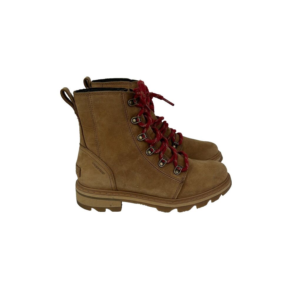 Sorel Lennox Hiking Boot Lace up Combat Waterproof Full Grain Leather Tan sz 6.5